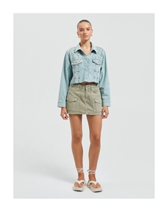 Укороченная джинсовая куртка из хлопка с двойными карманами и клапанами с детальными деталями, фиолетовый Koton