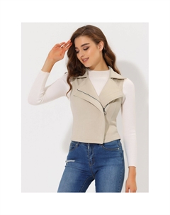 Женская повседневная короткая байкерская куртка без рукавов из искусственной замши Allegra k