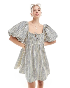 Мини-платье с рукавами-фонариками в желтую полоску Asos design