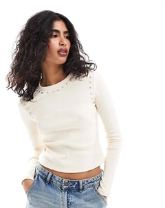 Топ с длинными рукавами, украшенный звездами, кремового цвета Asos design