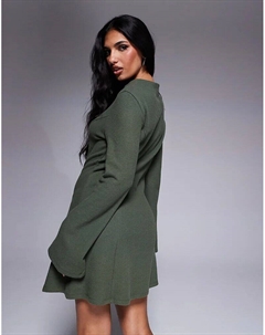 Супермягкое облегающее мини-платье цвета хаки с расклешенной юбкой Asos design