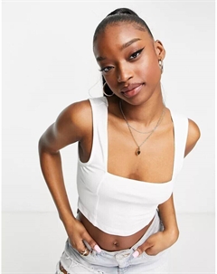 Белая короткая кофта с квадратным вырезом и строчкой Asos