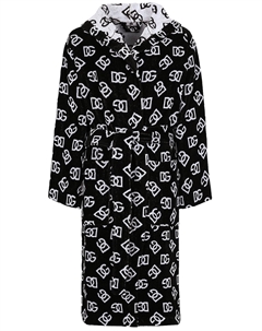 Халат с капюшоном и логотипом Dg по всей длине Casa, черный Dolce&gabbana