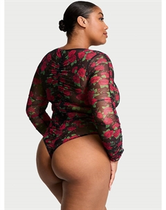 Боди из сетчатой ткани Rose с длинными рукавами и сборками, розовый Very sexy