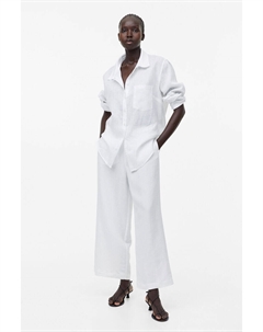 Укороченные брюки из смесового льна, белый H&m