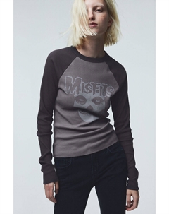 Топ с длинными рукавами и принтом, серый H&m