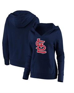 Женский пуловер с капюшоном темно-синего цвета с официальным логотипом St. Louis Cardinals и V-образным вырезом Fanatics