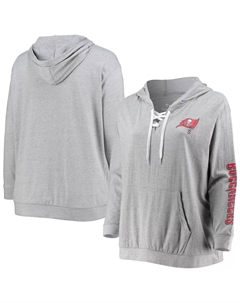 Женский пуловер с капюшоном серого цвета с принтом Tampa Bay Buccaneers и шнуровкой большого размера Fanatics