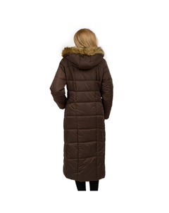 Женское длинное пуховик с капюшоном, коричневый Excelled