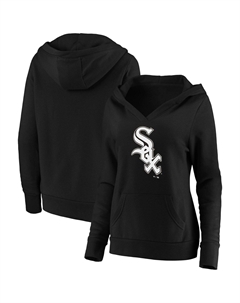Женский пуловер с капюшоном черного цвета с логотипом Chicago White Sox и v-образным вырезом Fanatics