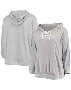 Женский пуловер с капюшоном серого цвета с принтом «Los Angeles Chargers» и шнуровкой большого размера Fanatics