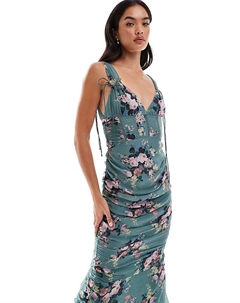 Платье миди в стиле молочницы с кружевной вставкой и сборками по бокам, с цветочным принтом Asos design