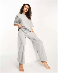 Серые меланжевые хлопковые пижамные брюки Mix & Match DESIGN Petite Asos