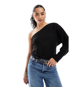 Вязаный асимметричный джемпер на одно плечо черного цвета Asos design