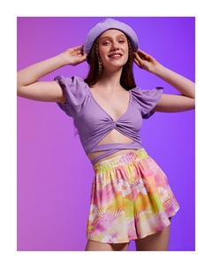 Укороченная футболка с V-образным вырезом с крестом, фиолетовый Koton