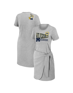Женская одежда Erin Andrews Платье-футболка с завязками Heather Grey Michigan Wolverines Unbranded