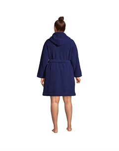 Плюс размер флисовый халат с капюшоном из шерпы Lands' end