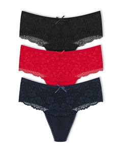 Хлопковые женские трусики-стринги с высокой талией и кружевом спереди, 3 предмета, темно-сине-черный Hnx