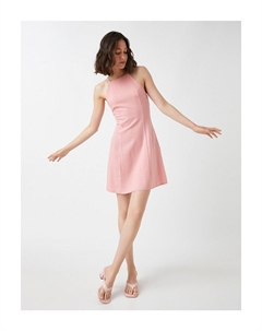 Мини-платье с бретелькой на шее, смешанный лен, розовый Koton