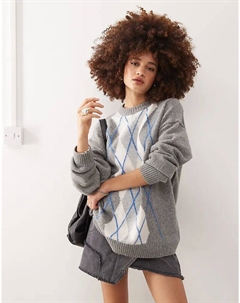 Джемпер Jules из шерстяной смеси с узором в виде ромбов серого меланжа Weekday