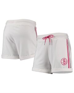 Женские шорты трехцветного цвета Lusso белого/розового цвета Brooklyn Nets Melody с манжетами Unbranded