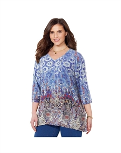 Женская туника больших размеров с треугольным вырезом и V-образным вырезом, цвет Blue Ombre Paisley Catherine's