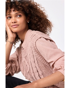 2 в 1 100% хлопок, трикотажный свитер с открытыми петлями, майка и рубашка, розовый Next