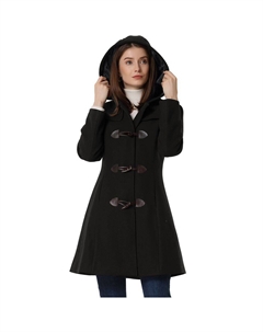 Женский дафлкот с капюшоном и пуговицами, зимняя верхняя одежда, черный Allegra k