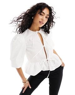 Рубашка цвета слоновой кости с баской и хлопковым поплином Asos