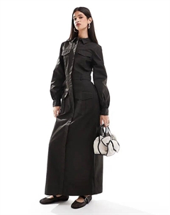 Платье-рубашка макси из вощеного хлопка темно-зеленого цвета Asos design