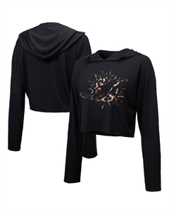 Женский укороченный пуловер с капюшоном Threads Black Miami Dolphins с леопардовым принтом Majestic