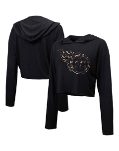 Женский укороченный пуловер с капюшоном с леопардовым принтом Threads черного цвета Tennessee Titans Majestic