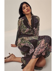 Асимметричное платье миди с длинными рукавами и завязкой на шее, фиолетовый Next