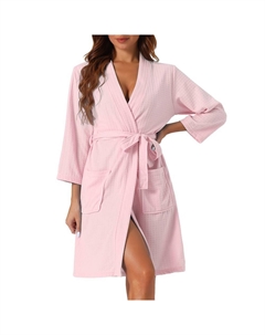 Женский вафельный халат, мягкое кимоно для спа и банные халаты средней длины, розовый Cheibear
