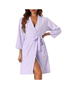 Женский вафельный халат, мягкое кимоно для спа и банные халаты средней длины, фиолетовый Cheibear