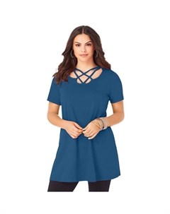 Женская туника больших размеров с решетчатым вырезом и короткими рукавами Ultimate Туника больших размеров, цвет Peacock Teal Roaman's