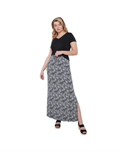 Женская трикотажная длинная юбка больших размеров, цвет Black White Floral Ellos