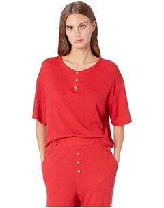 Пижамный комплект Cozy Waffle - Henley Short Sleeve Long PJ Set, цвет Haute Red Eberjey