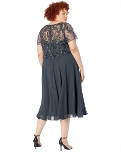 Платье Plus Size Midi Chiffon Skirt Bead Top, угольный Xscape