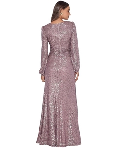 Платье Long Sequin Dress with Side Ruching, цвет Nude/Blush Xscape