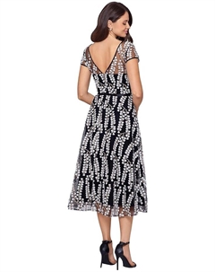 Платье Midi Embroidered Cap Sleeve, черный/белый Xscape