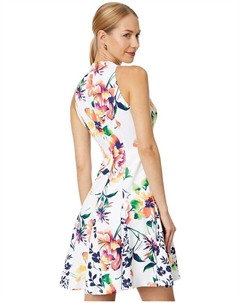 Платье Printed Scuba Fit-and-Flare with Combo Godets, цвет Ivory Multi Vince camuto