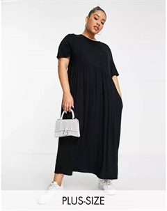 Черное свободное платье миди с короткими рукавами и карманами Yours