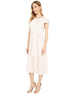 Платье Crepe Back Satin Cap Sleeve Shirring Neck Ruffle Midi, цвет Blush Vince camuto
