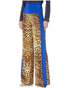 Брюки High-Waisted Wide Leg Pants w/ Geometric Panel, цвет Tan Leopard/Indigo Cushnie