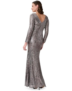 Платье Long Sleeve Stretch Sequin Mermaid Gown, цвет Stone Adrianna papell