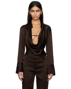 Коричневая блузка с воротником-хомутом Blumarine