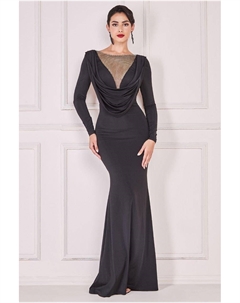 Макси на спине с капюшоном в ажурную сетку Diamante, черный Goddiva