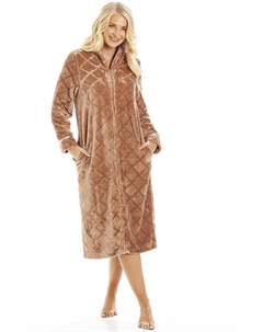 Классический домашний халат во всю длину на молнии с карманами во внутренних швах, коричневый Camille