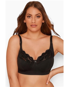 Хлопковый бюстгальтер без косточек с кружевной отделкой, черный Yours